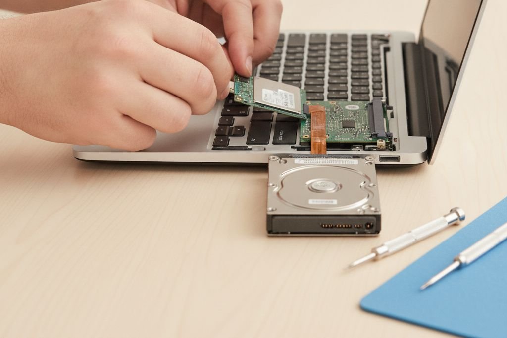 Bayrampaşa teknik serviste teknisyen SSD disk klonlama işlemi yapıyor